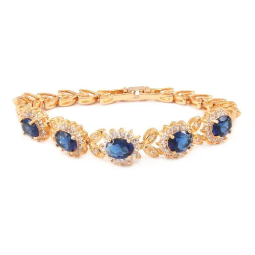 Pulsera Soles Azules Con Circonias Baño Oro 18k