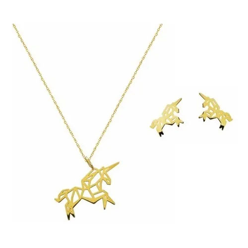 Set En Plata Unicornio Con Baño De Oro 18 K Joyeria Urbana