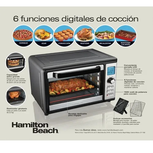 Horno Digital Convección y Rostizador  Hamilton Beach 31154